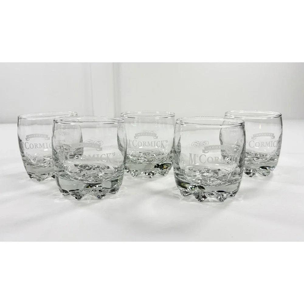 Set of 5 Vintage McCormick's Imported Irish‎ Whiskey Rocks Glasses Bubble Base